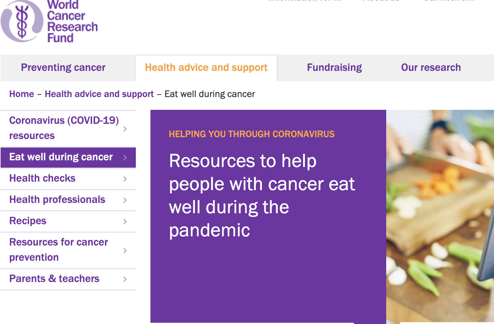 World Cancer Research Fund web page