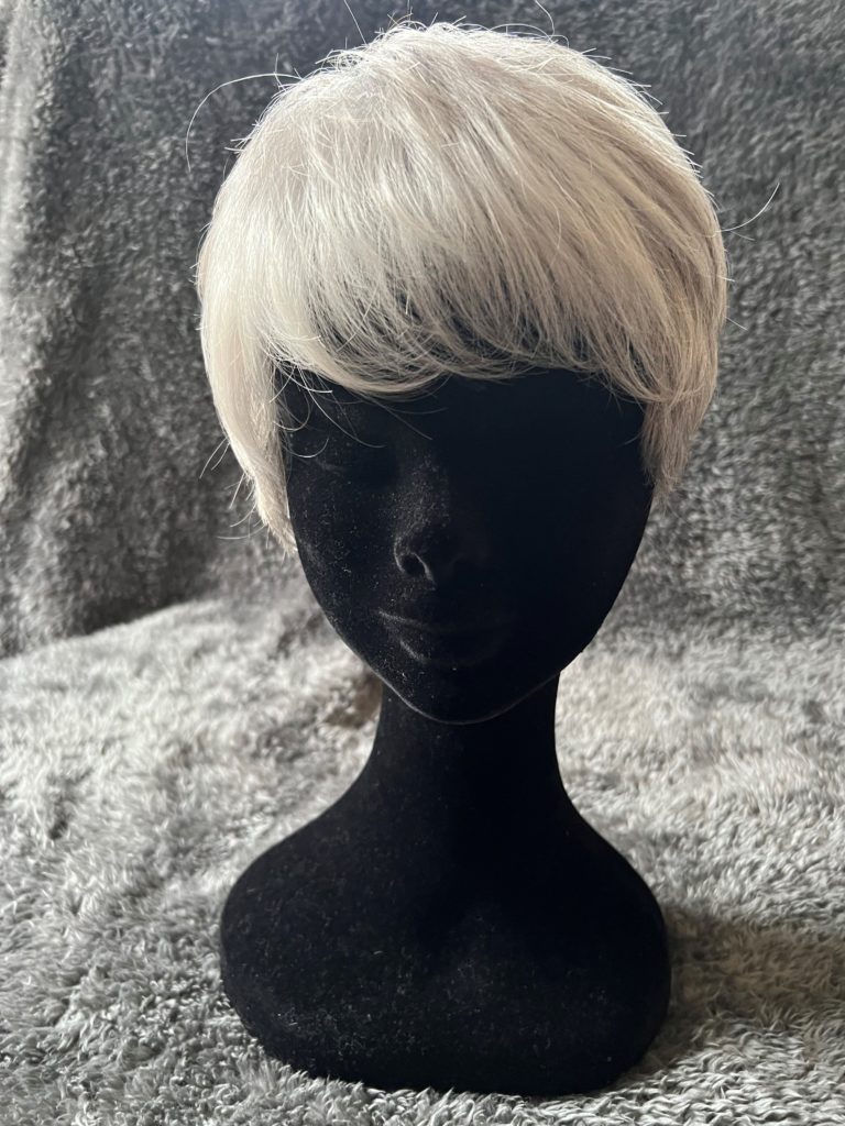 Grey with a lace wig cap