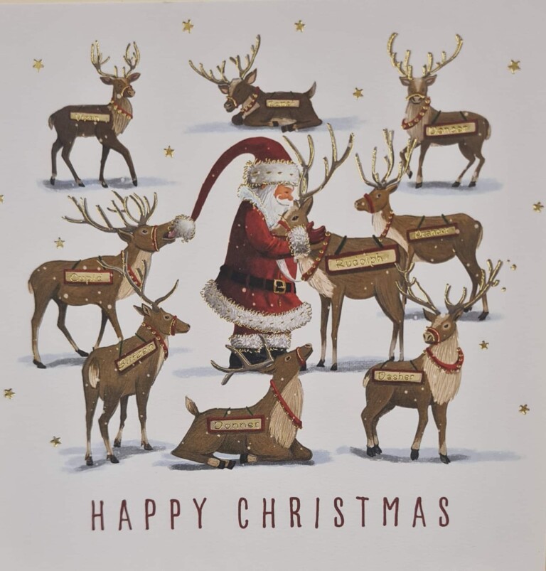 Santa feeding the Reindeer